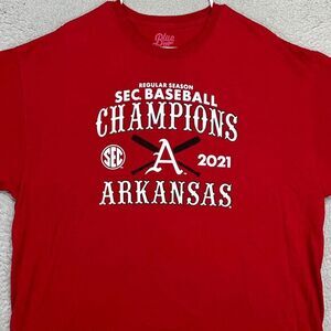 Arkansas Razorbacks‎ Shirt Adult 2XL Red Baseball Tee Short Sleeve Mens Blue 84